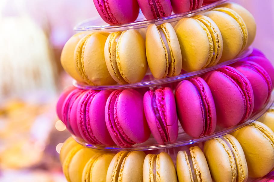 piled macaroons, bowl, cake, sugar, indulgent, colour, color HD wallpaper