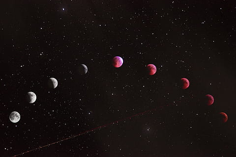 Lunar eclipse illustration, moon, sky, night, star, black, phase HD wallpaper
