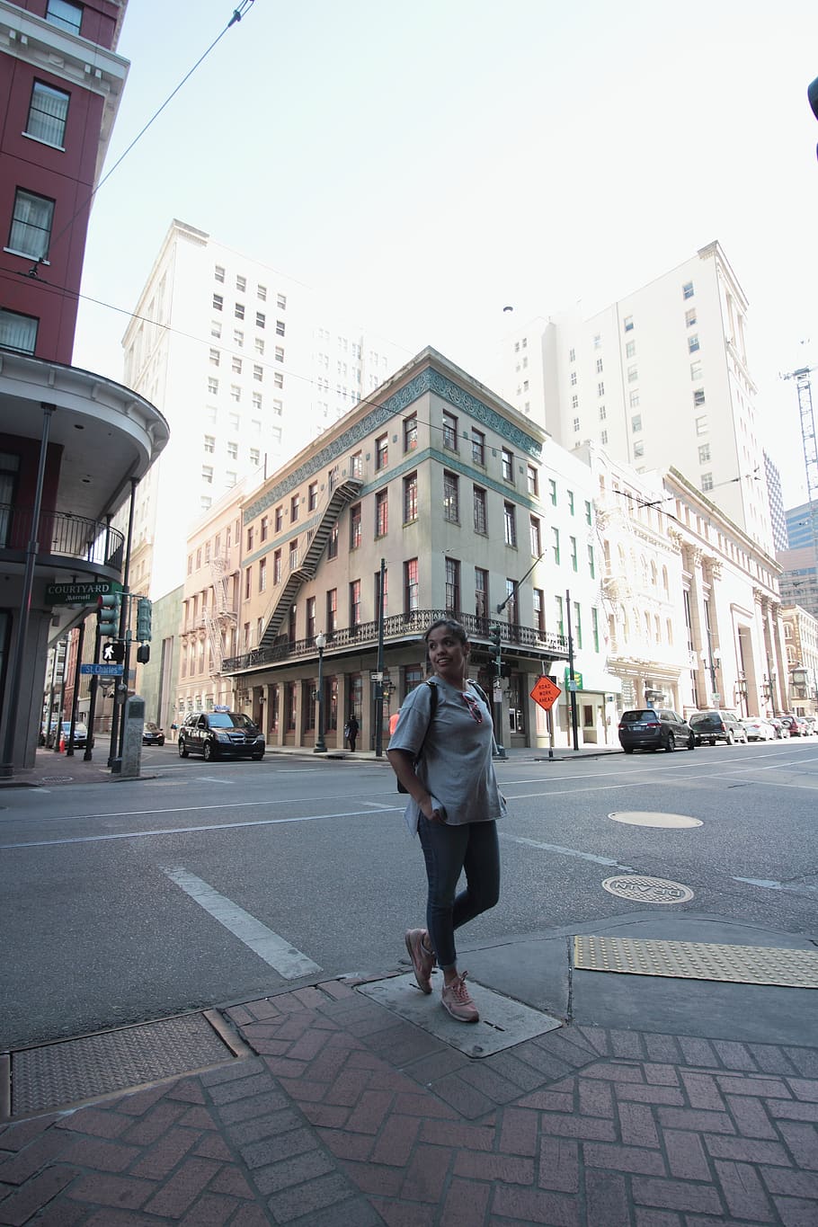 new orleans, united states, nola, girl, model, street, buildings, HD wallpaper