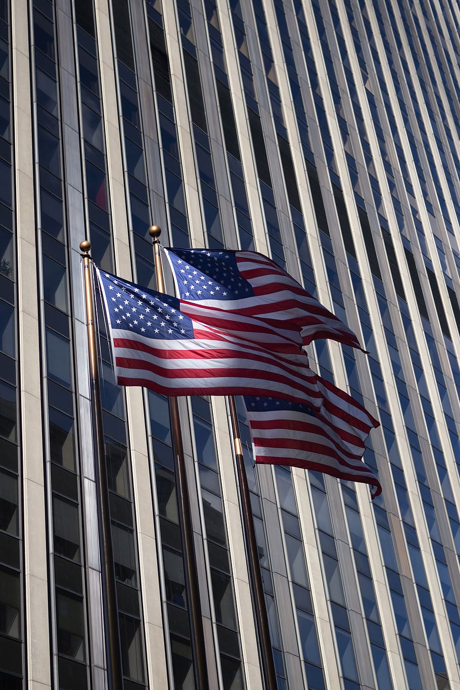 three waving US flags, patriotism, striped, built structure, building exterior HD wallpaper