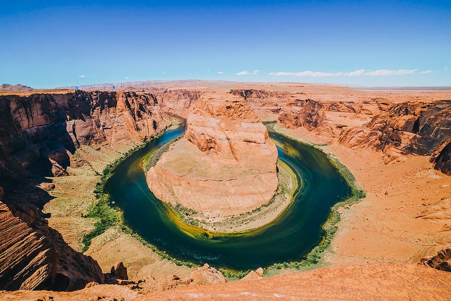 horseshoe, bend, river, water, landscape, view, nature, blue HD wallpaper