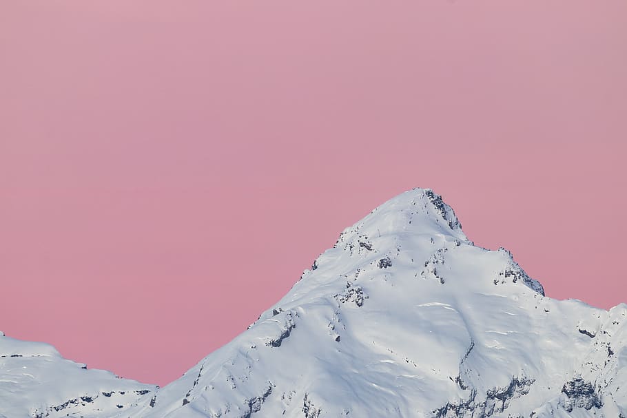 white and pink wallpaper, mountain, nature, peak, outdoors, ice HD wallpaper