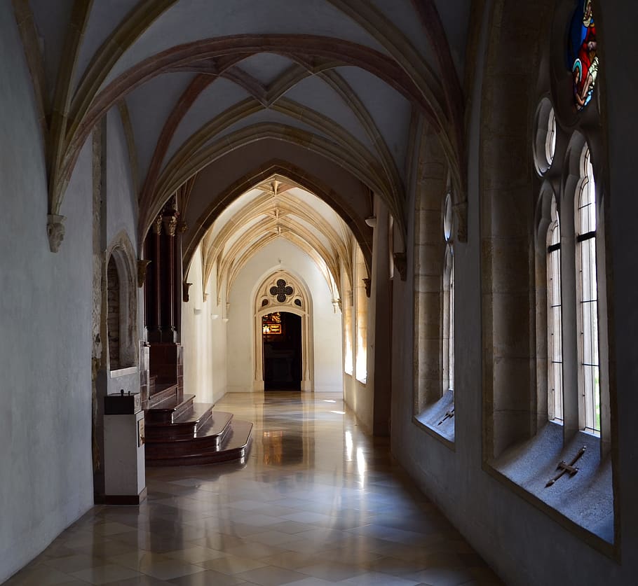 pannonhalma, monastery, corridor, building, old, religion, architecture HD wallpaper