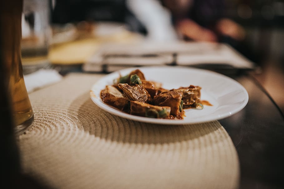 cooked food, meal, dish, saucer, pottery, culinary, restaurant HD wallpaper