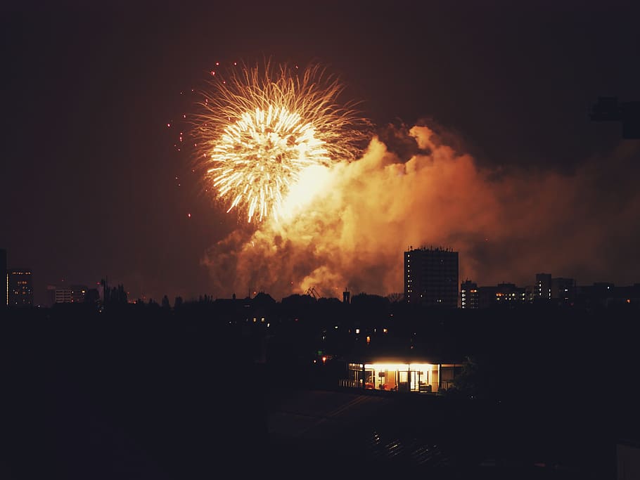 hamburg, germany, longtime, fireworks, exposure, night, illuminated HD wallpaper
