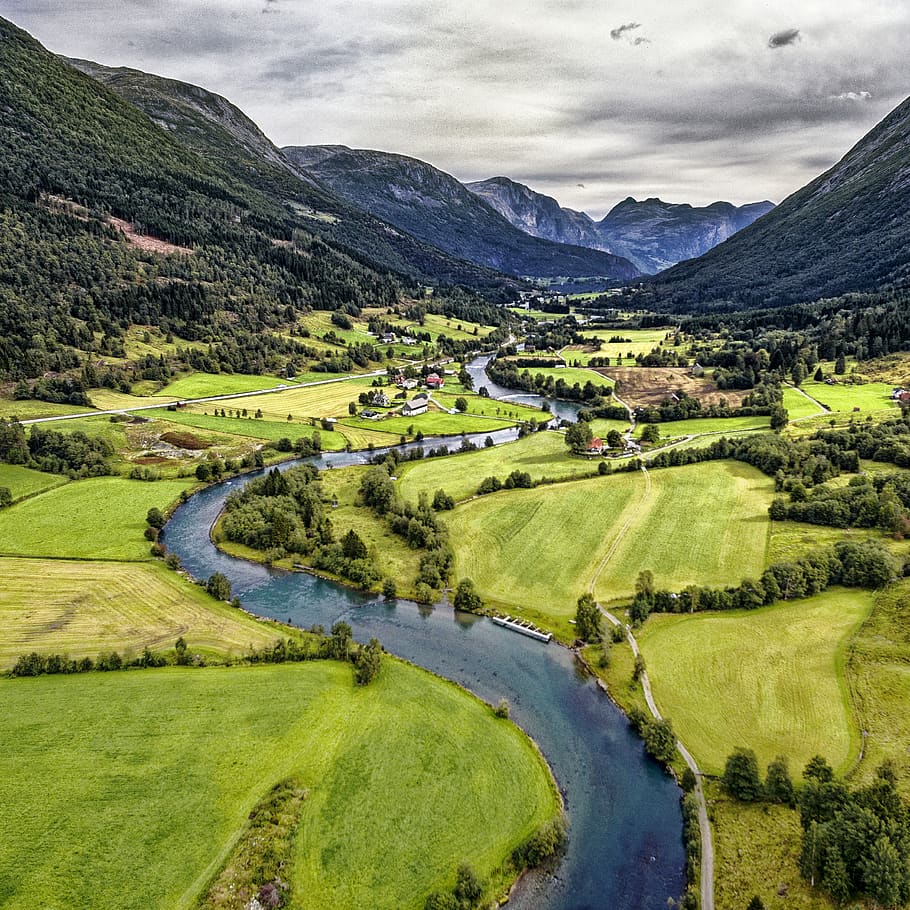 norway, stryn, sogn og fjordane, dji, drone, drone photo, nature, HD wallpaper