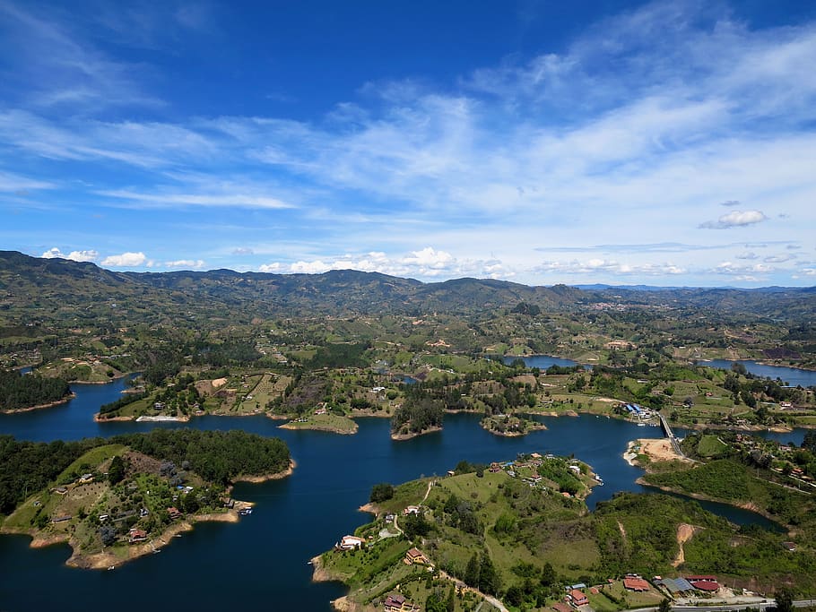 colombia, medellín, lake, landscape, hill, sky, water, scenics - nature, HD wallpaper
