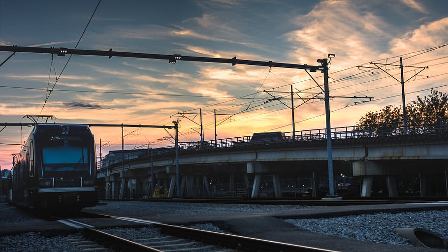 train, sunset, tracks, train tracks, hdr, light rail, infrastructure HD wallpaper