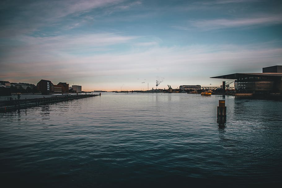 denmark, copenhagen, sky, ocean, water, ship, sea, building exterior HD wallpaper