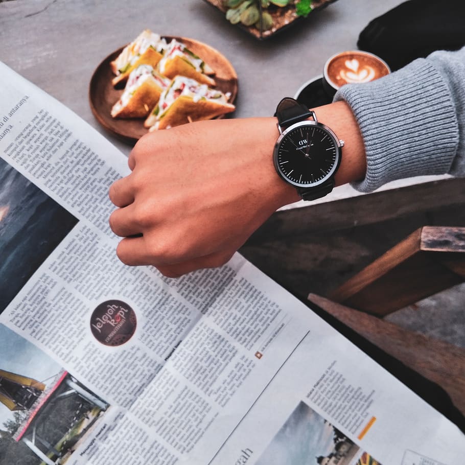 Person Wearing Watch Near the Newspaper, accessory, close-up HD wallpaper