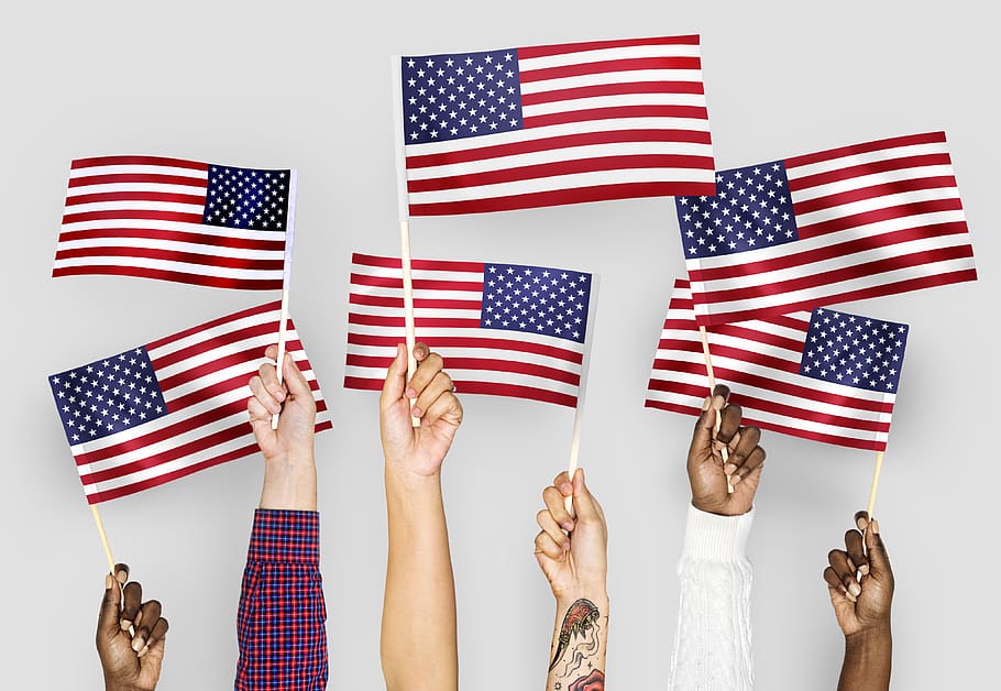 Close-up Photo of People Holding Usa Flaglets, 50 stars, america, HD wallpaper