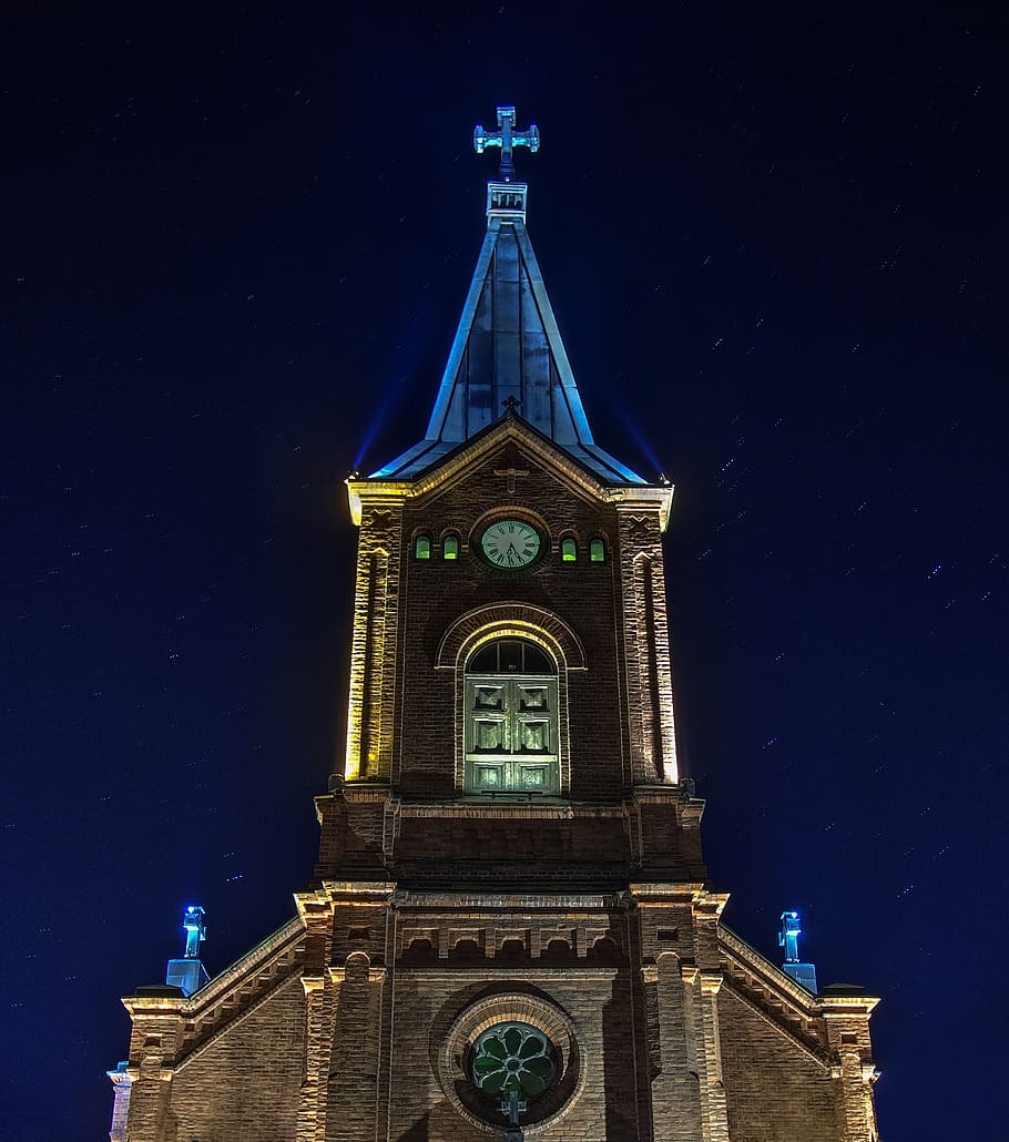 Brown Church Low Angle Photography, ancient, architecture, blue HD wallpaper