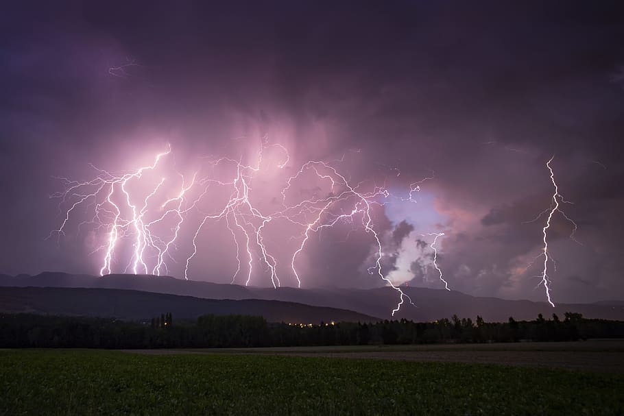 photo of lightning and thunder, weather, landscape, storm, meteo