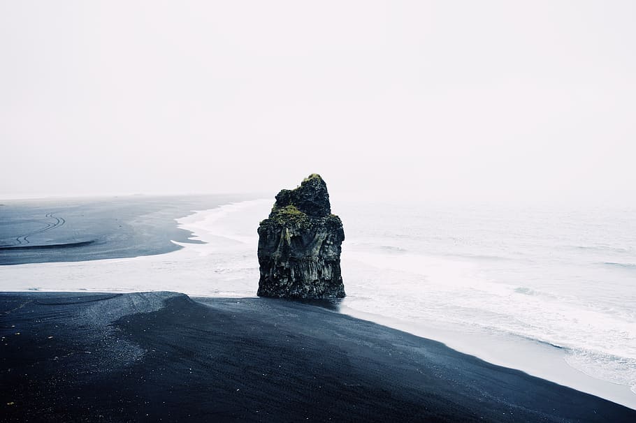 gray rock beside beach, scenics - nature, tranquility, sky, tranquil scene HD wallpaper