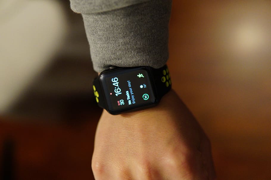black smartwatch at 16:46, wristwatch, human, person, digital watch, HD wallpaper