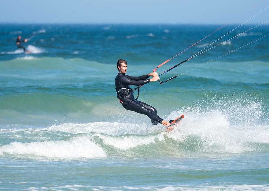 kite boarder, kite boarding, kite surfing, kite-surfing, male