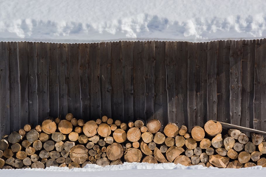 snow, wood, stack, winter, nature, white, cold, snowy, background HD wallpaper