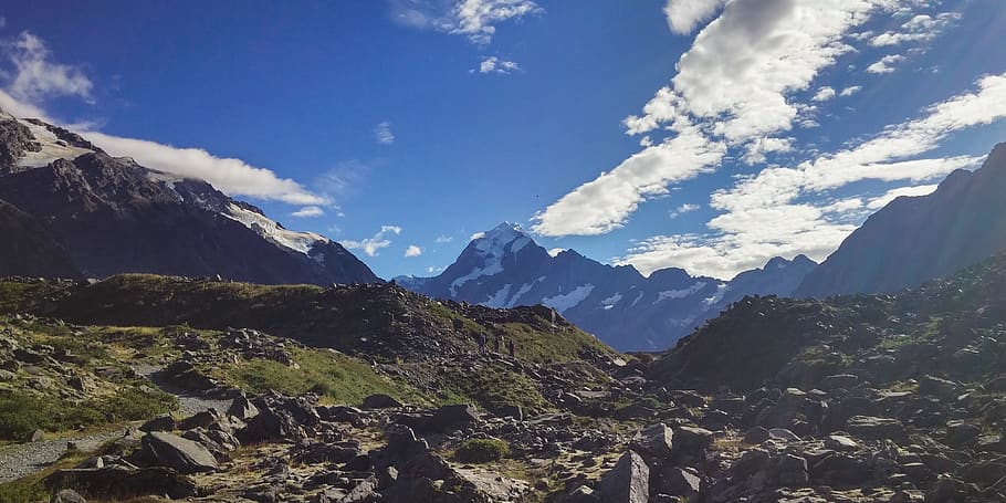 Photo of Rocky Mountain Valley, altitude, blue sky, clouds, cold HD wallpaper
