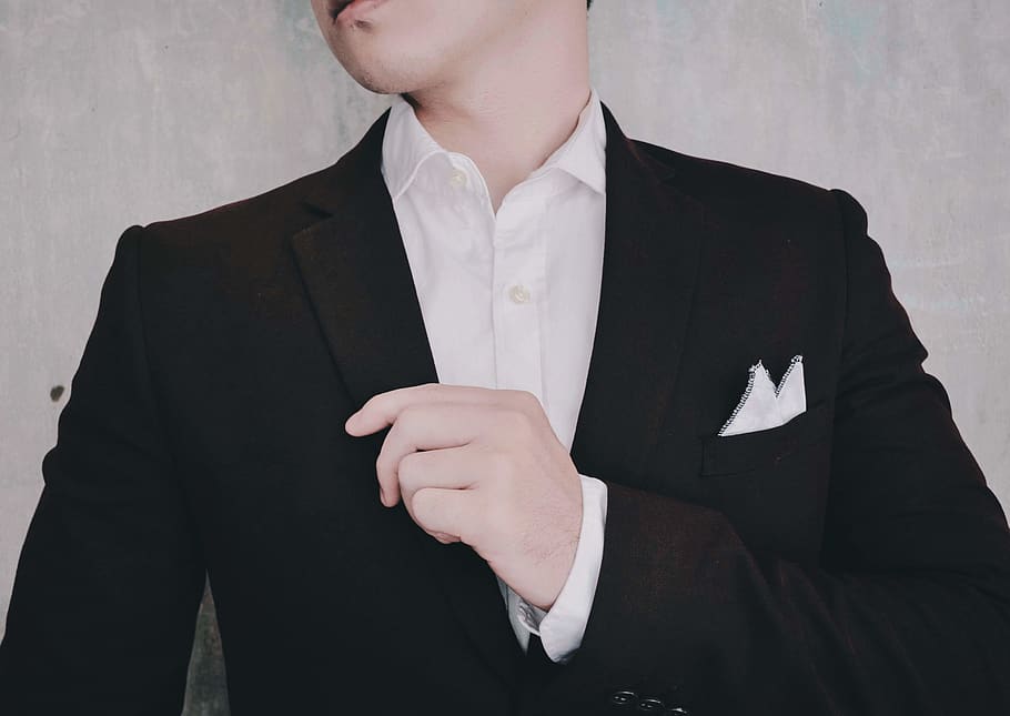 man wearing black suit jacket, front view, midsection, one person HD wallpaper