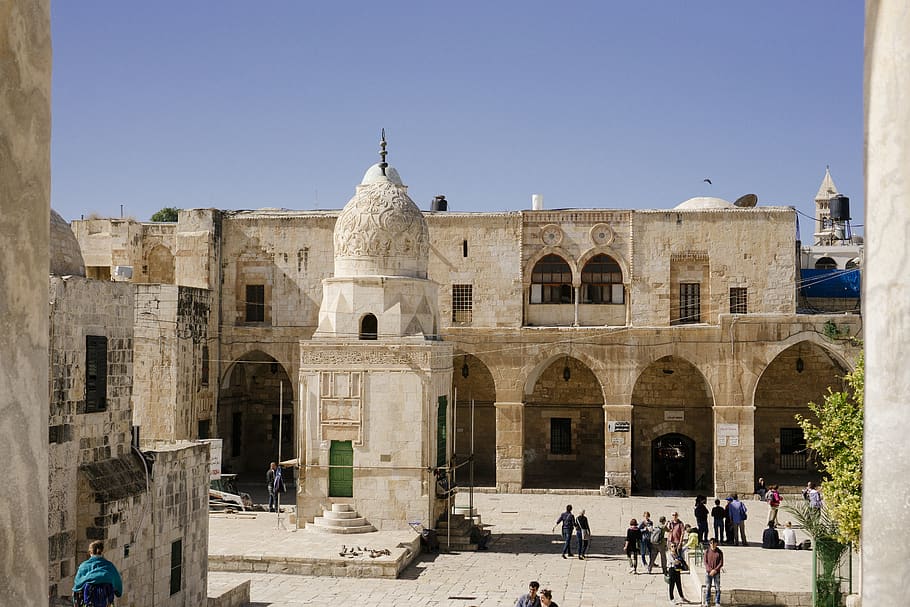 People Strolling at the Ancient Building, arches, architecture HD wallpaper