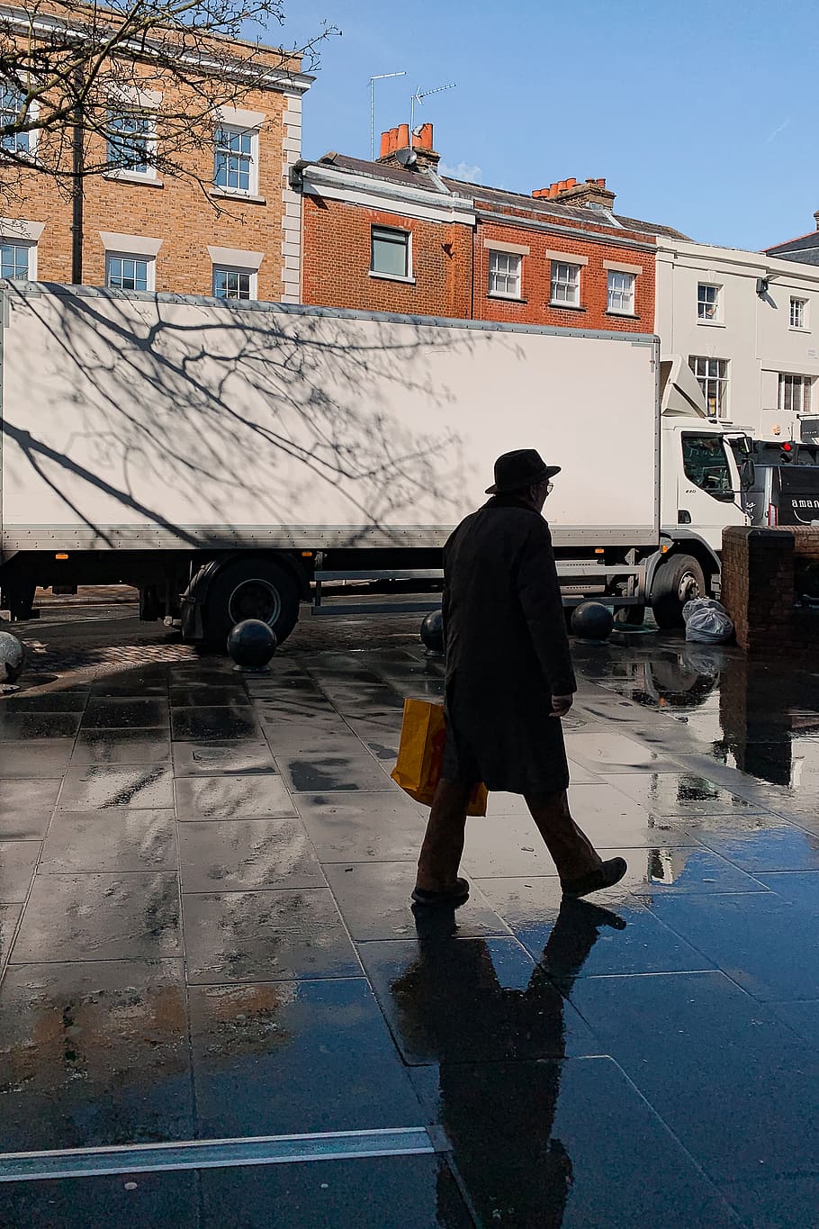 person walking, truck, transportation, vehicle, clothing, apparel HD wallpaper