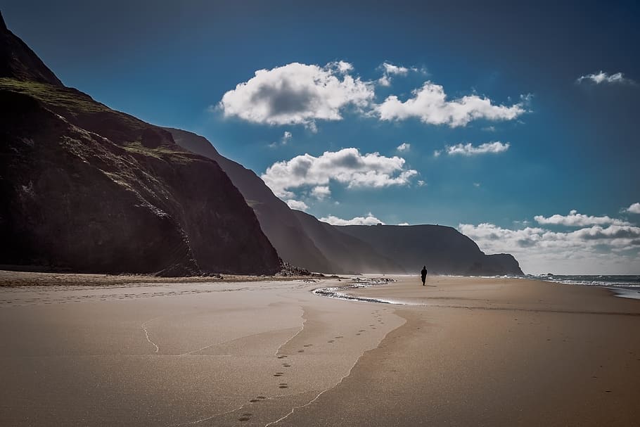 beach, sand, alone, lonesome, walk, ocean, relax, holiday, coast HD wallpaper