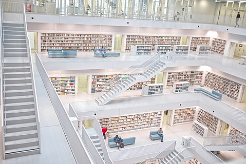 Library building, book, indoors, room, person, human, shop, architecture HD wallpaper