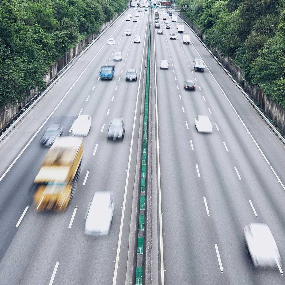 highway, car, transportation, road, motion, land vehicle, high angle view HD wallpaper