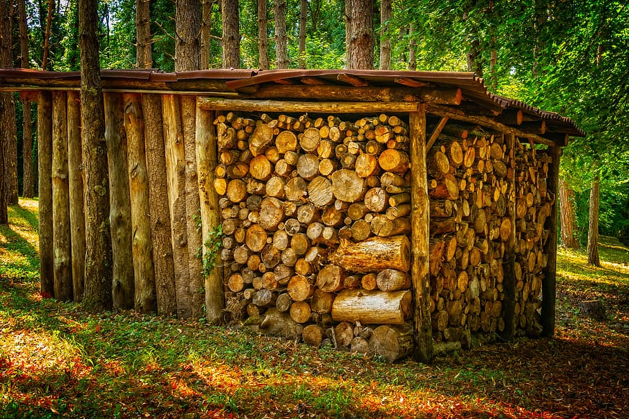 wood, stack, firewood, stacked, tree trunks, stacked up, holzstapel HD wallpaper
