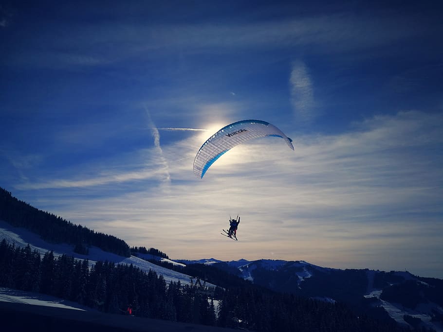 Hd Wallpaper Wintersport Ski Paragliding Sky Snow Extreme Sport Extreme Sports