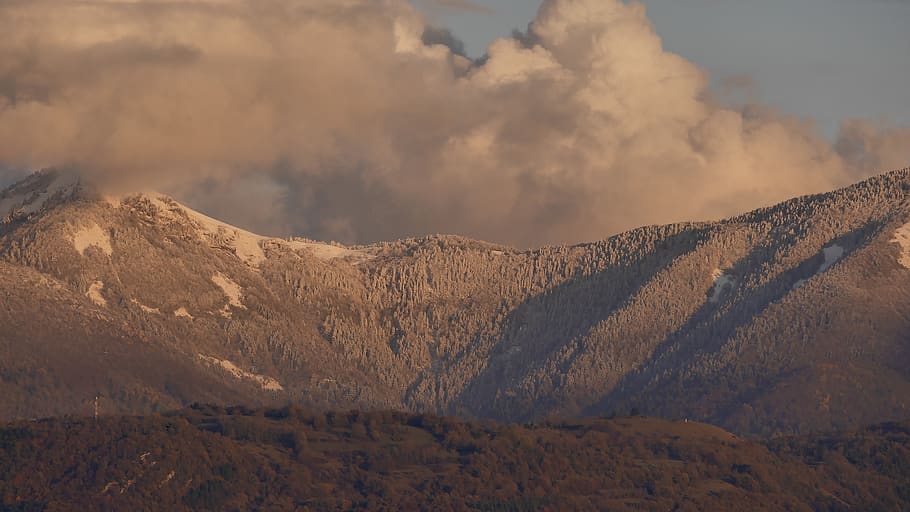 trees covered mountain, nature, sky, cloud, france, landscape HD wallpaper