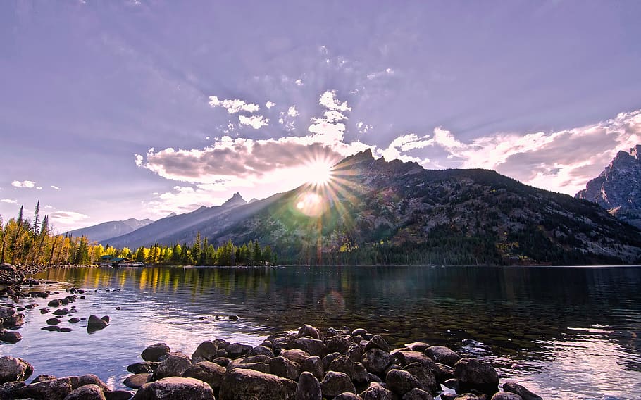 Scenic View of Lake by Mountains Against Sky at Night, beautiful HD wallpaper