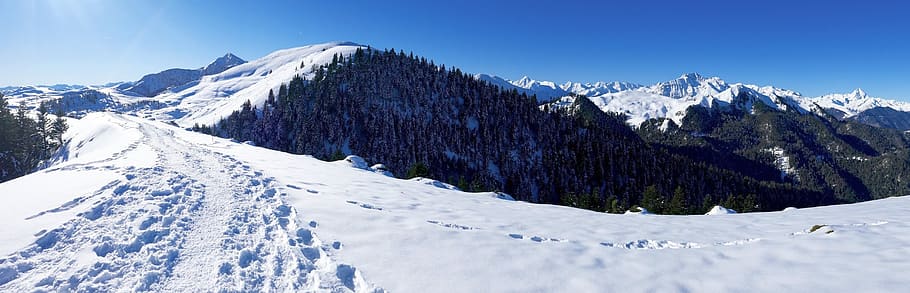 snow, winter, panoramic, mountain, nistos, the high pyrenees HD wallpaper