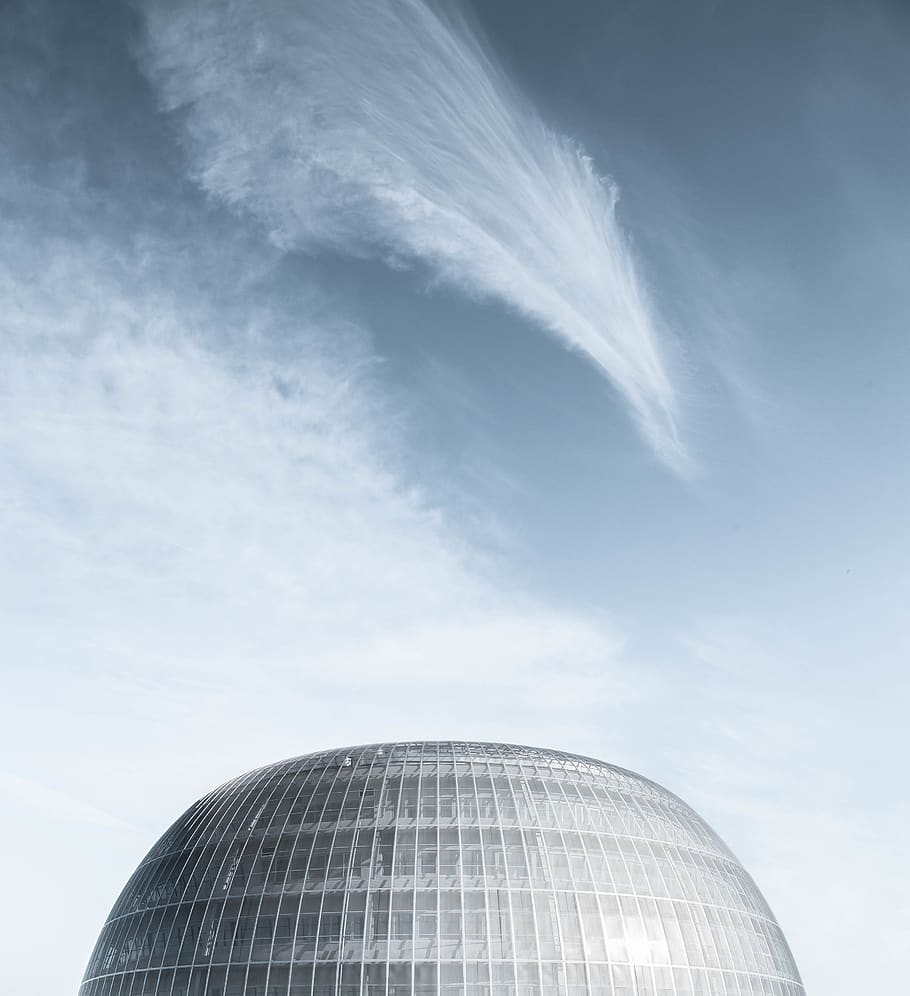 madrid, spain, blue, building, circle, minimal, sky, modern HD wallpaper