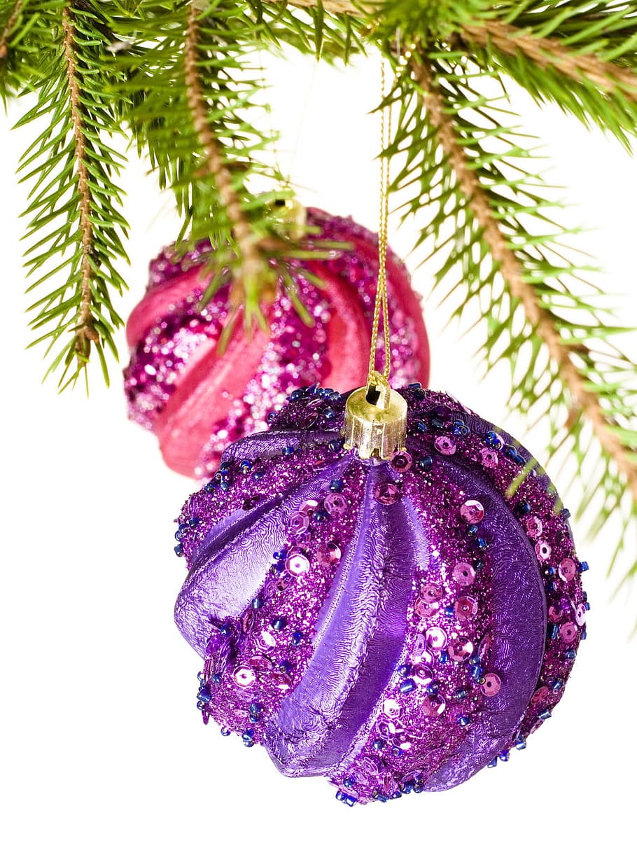 ball, bauble, red, branch, celebrate, christmas, close-up, closeup HD wallpaper