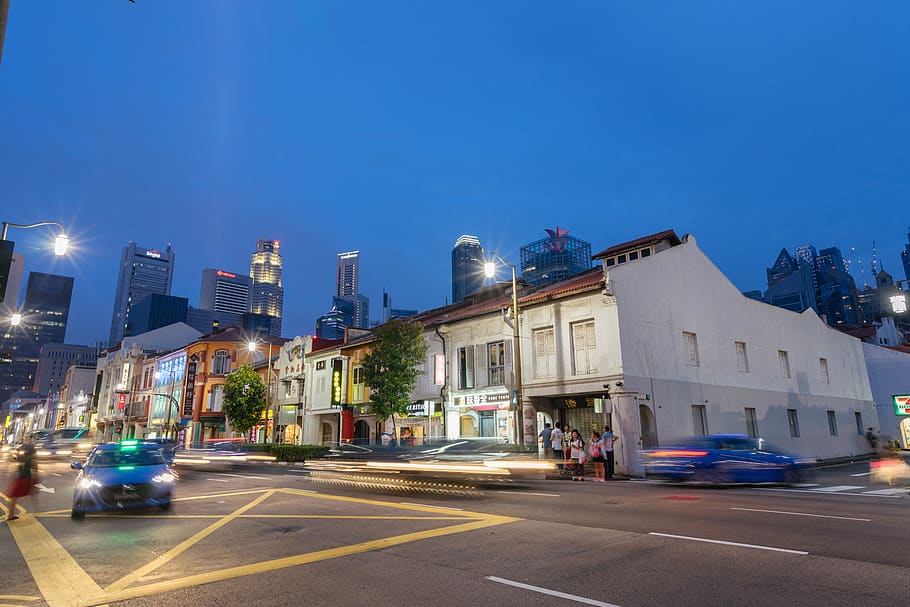 singapore, chinatown, street, traffic, buildings, architecture, HD wallpaper