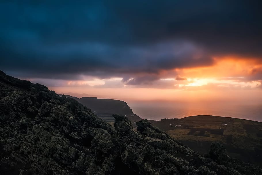 spain, sunset, dusk, panorama, sky, clouds, sea, ocean, water HD wallpaper