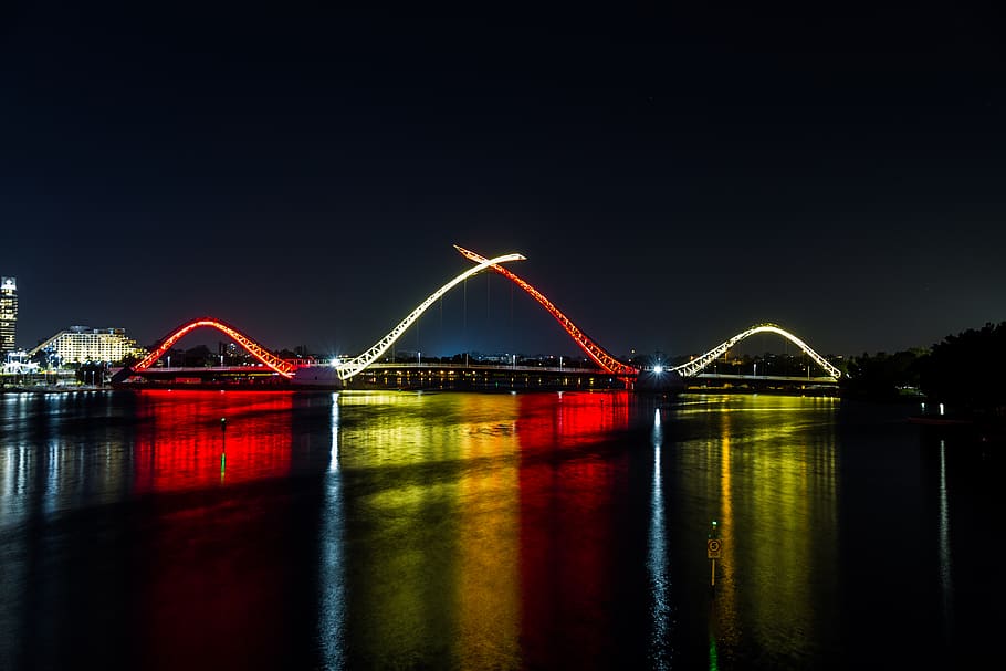 bridge, building, night, night life, architecture, suspension bridge, HD wallpaper