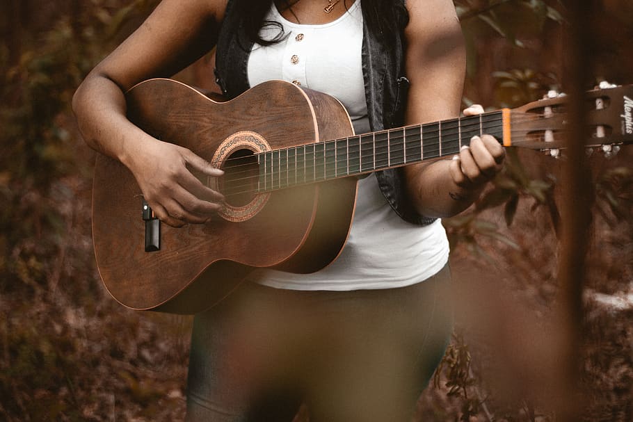 person playing guitar, music, musical instrument, string instrument HD wallpaper