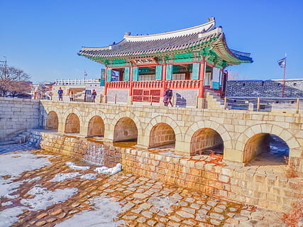 housing, architecture, building, monastery, person, human, korea HD wallpaper