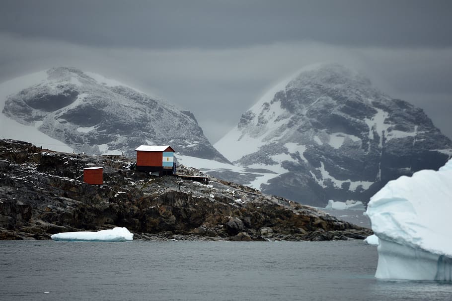 antarctica, base, scientists, mountains, ice, glacier, iceberg HD wallpaper