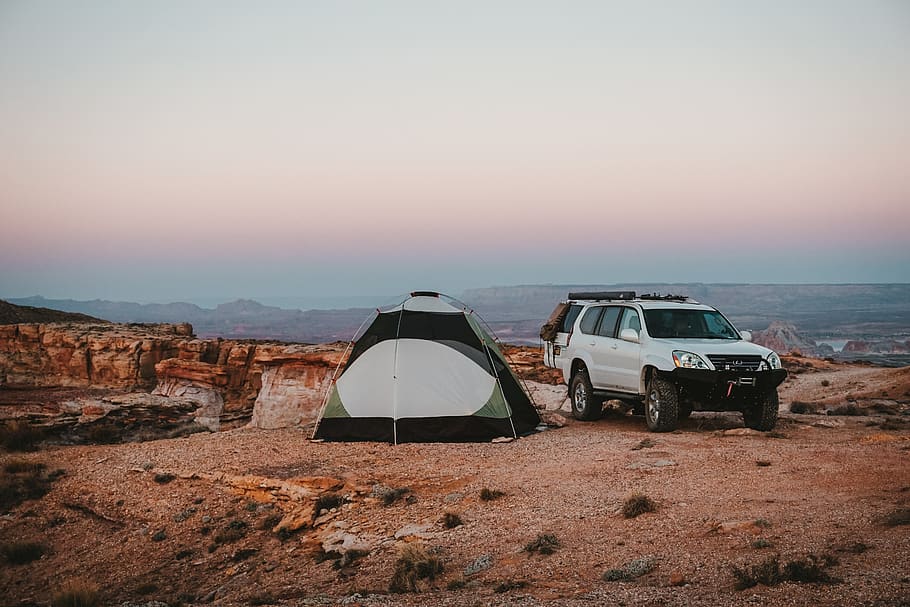 white SUV beside tent, camping, souther ut/arizona, car, transportation HD wallpaper
