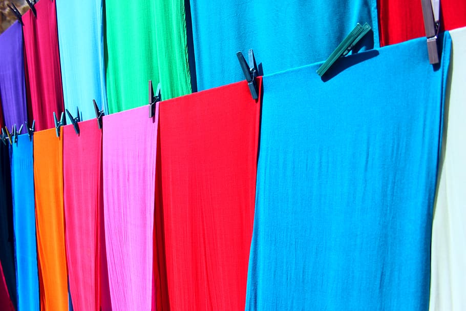 assorted clothes lot, multi colored, hanging, blue, textile, no people HD wallpaper