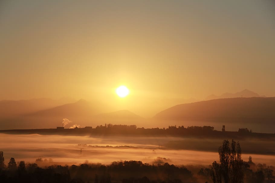 sunshine, aurora, mountain, sunrise, nature, landscape, sky HD wallpaper
