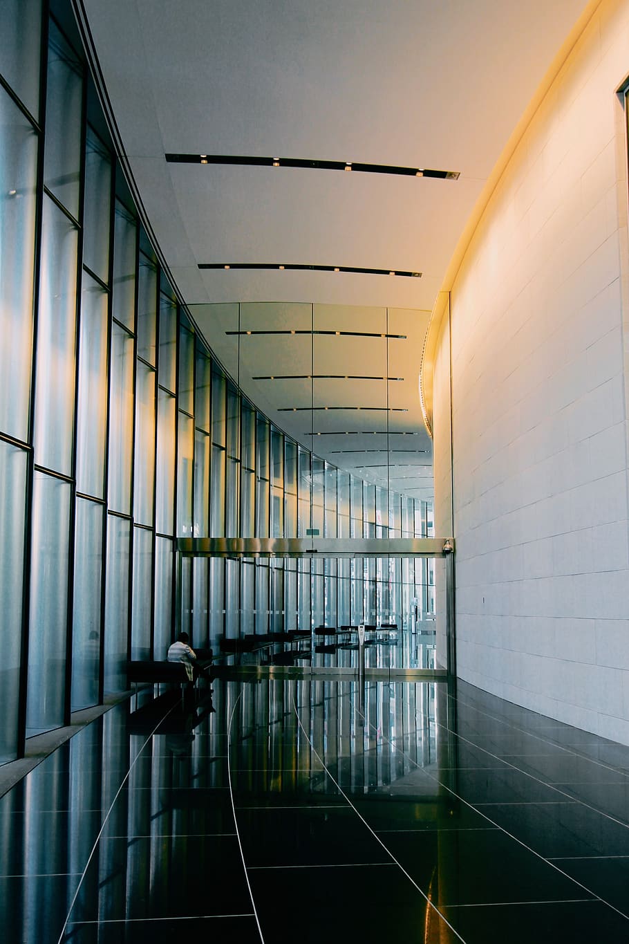 black floor tiles, corridor, lighting, flooring, calgary, canada HD wallpaper