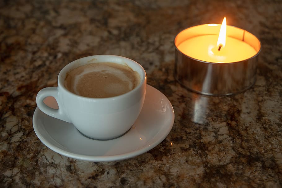 coffee, cup, candle, coffee break, beverages, cafe, stimulant HD wallpaper
