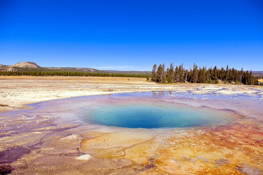 midway geyser basin's opal pool, hot, yellowstone, national, HD wallpaper