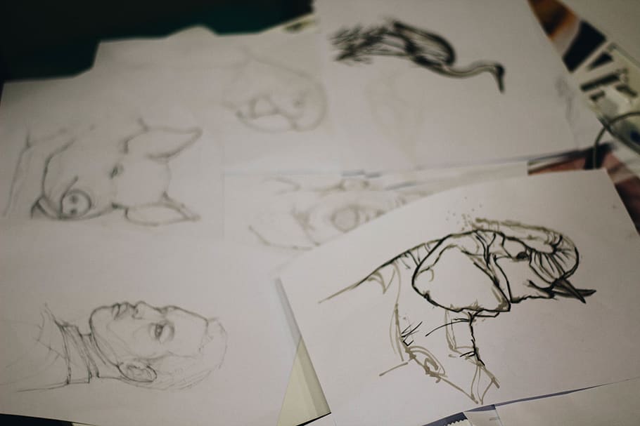 draw, sketch, elephant, pig, animals, art, drawing - art product, HD wallpaper