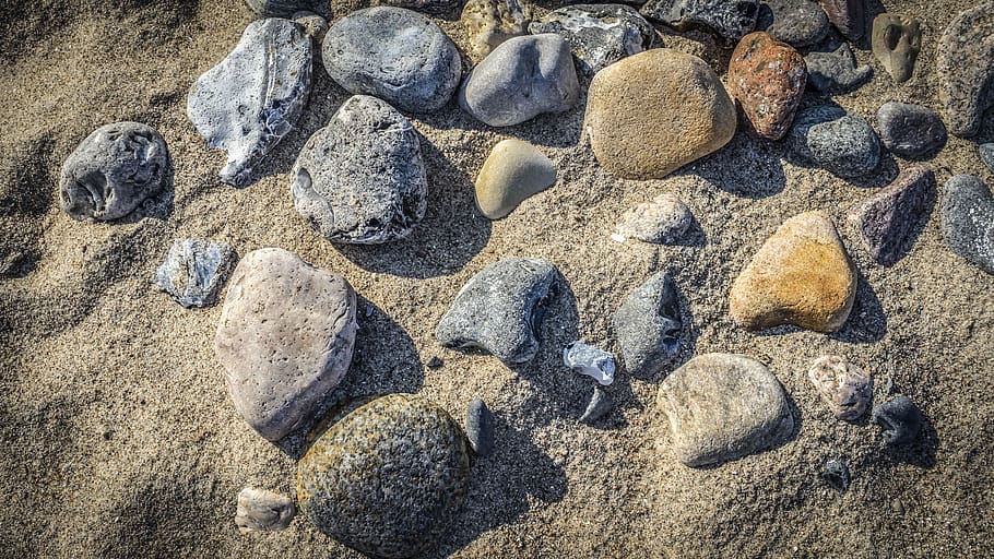 stones, sand, background, pebble, beach, land, nature, solid HD wallpaper