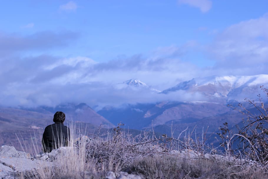 nature, outdoors, mountain range, person, human, scenery, panoramic HD wallpaper